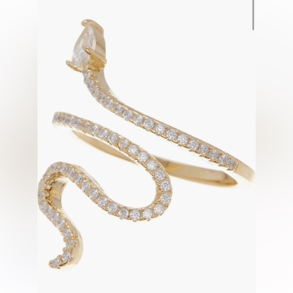 Adornia 14K Gold Plated Swarovski Crystal Accented Winding Snake Ring - Picture 1 of 4